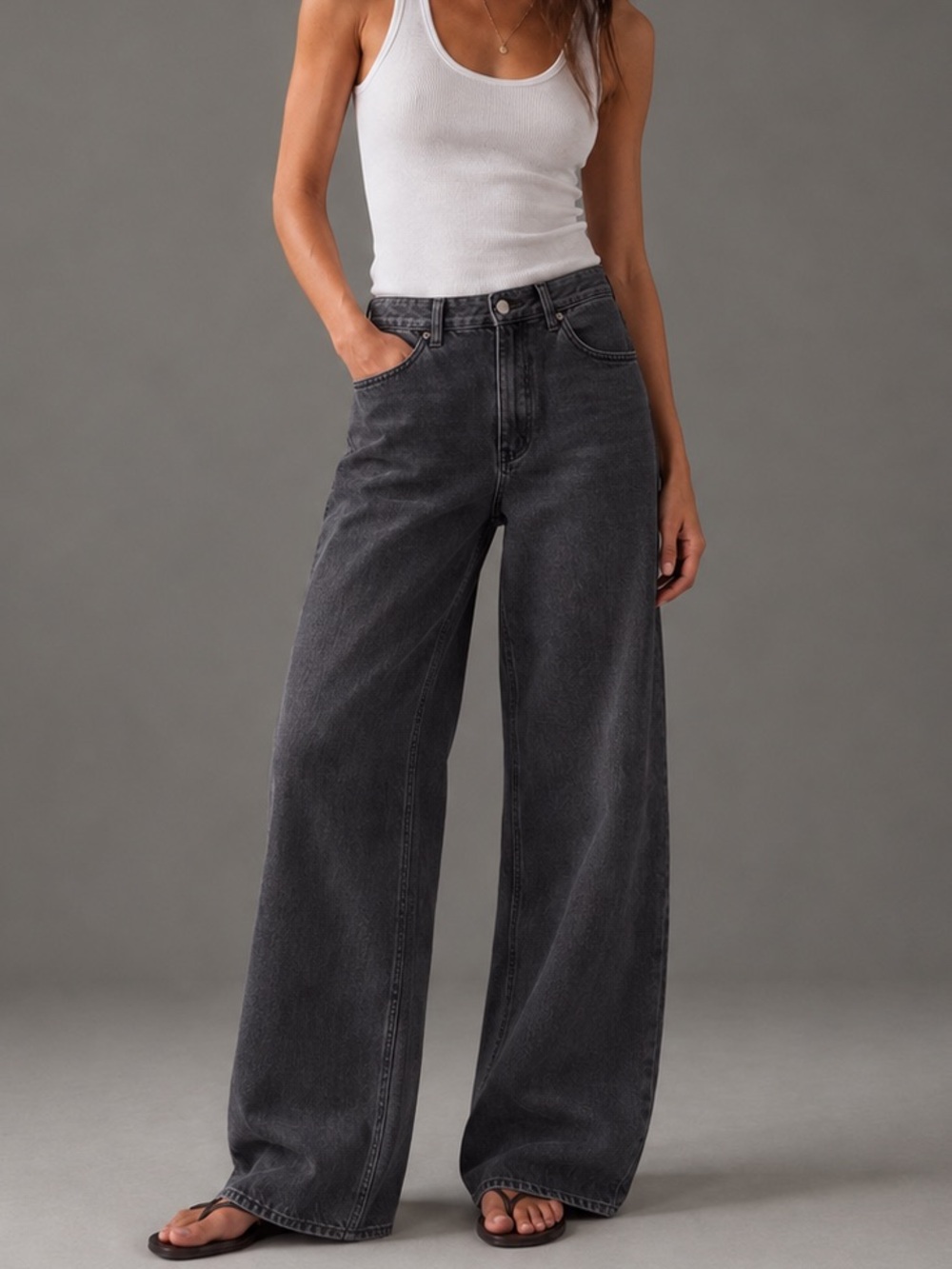 Cider Washed Black High-Rise Wide-Leg Baggy Jeans L